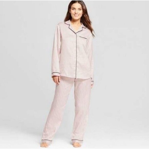 Size XL Gilligan & O'Malley Pink and Black Striped Pajama Set Pants and Top - Picture 1 of 3